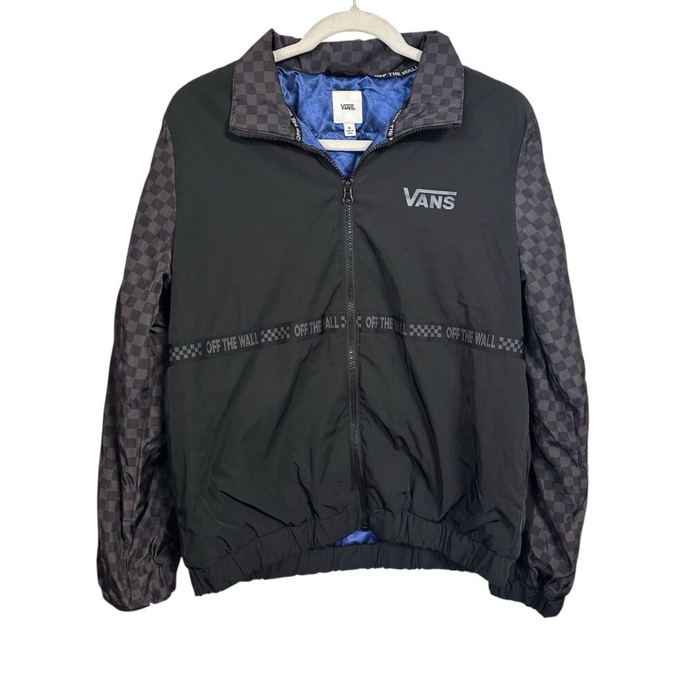 Vans Women's Sz M Black BMX Remix Jacket Checkerboard Coat Jacket Lined Full Zip